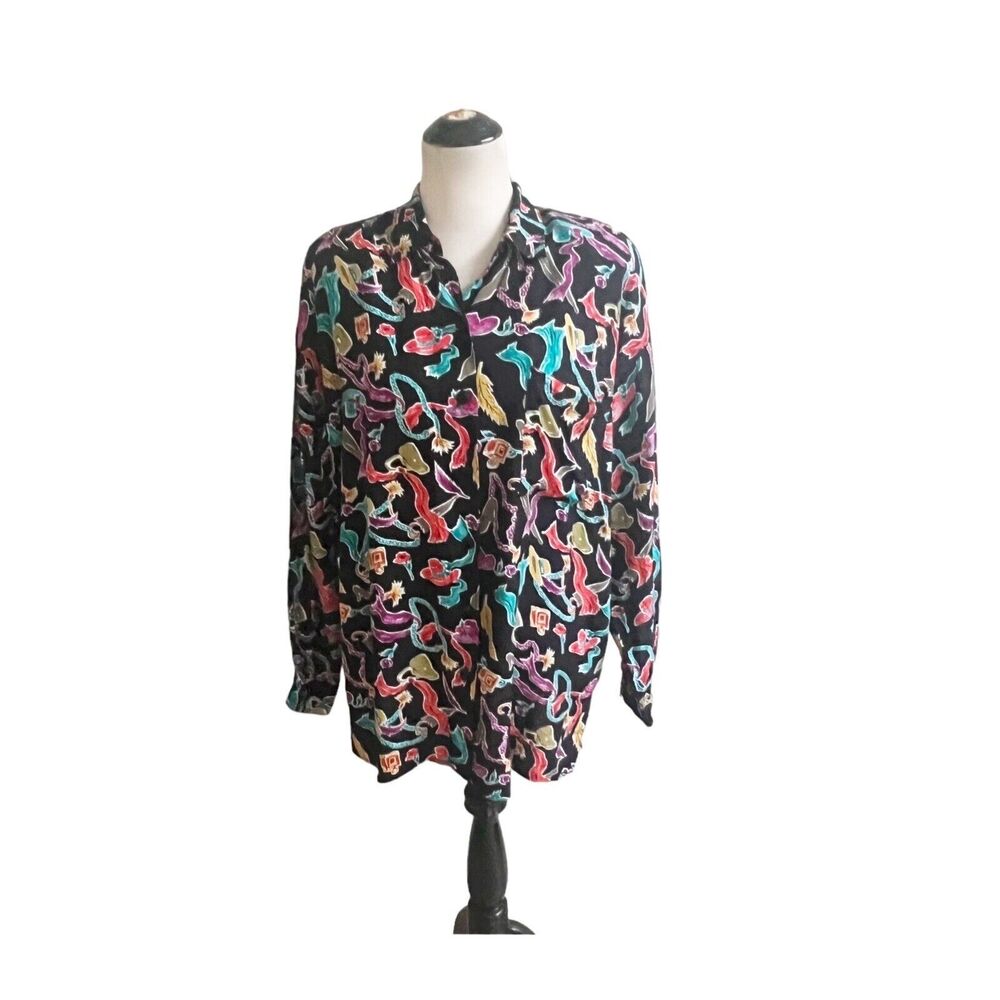 Diane Von Furstenburg Vintage Novelty Hats Feather Button Down Shirt XL Artsy